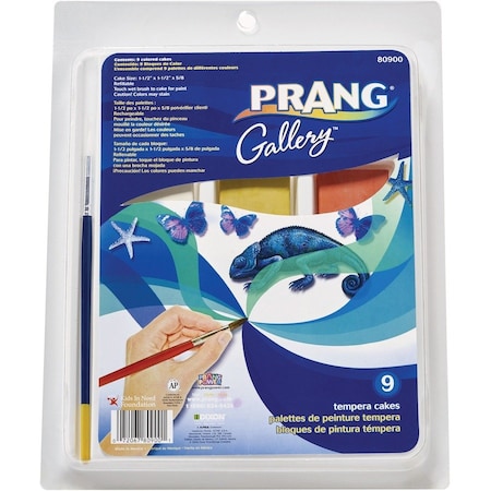 Prang Tempera Cakes, w/Brush/Water Wells/Tray, 9 Cakes/Set PK DIXX80900